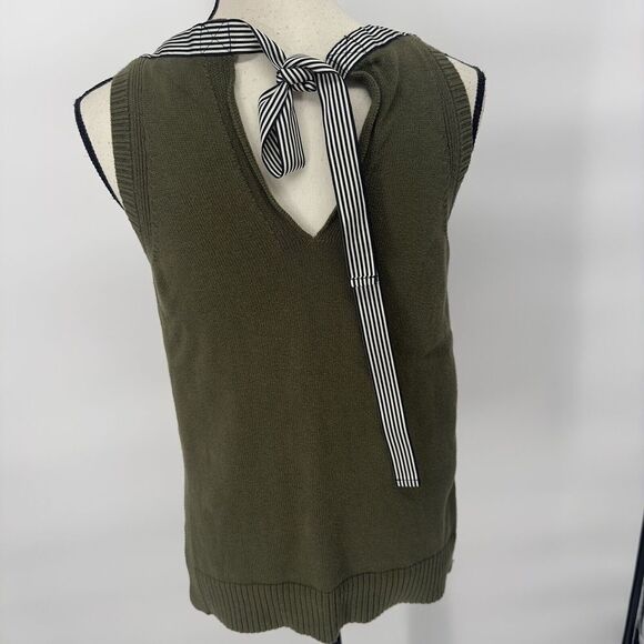 Womens J. Crew Olive Green Sleeveless Sweater Tank Size X Small Ribbon Trim - Picture 4 of 9